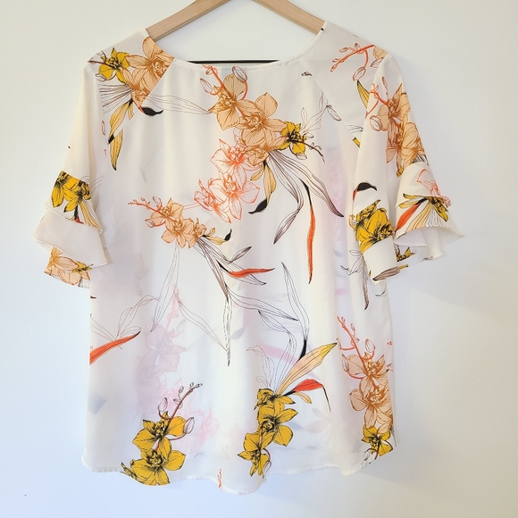 Worthington flutter bellsleeve floral blouse white - Picture 7 of 11